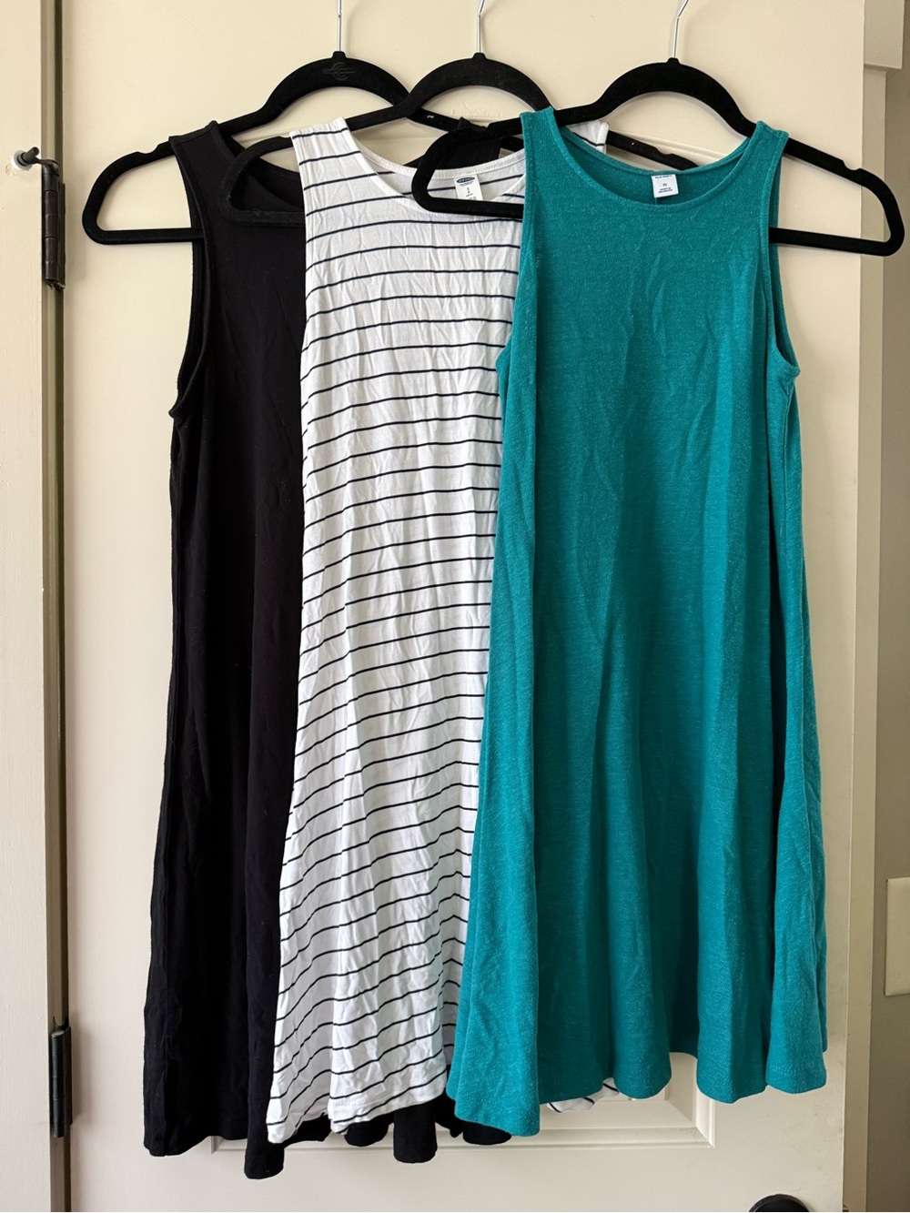 Old Navy Teal, Black & White Striped Women’s Tank Swing Dress Trio